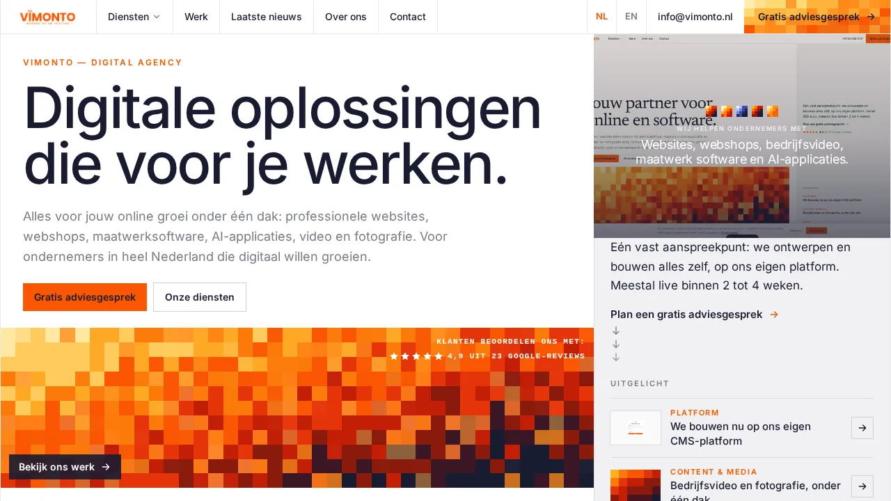 De nieuwe homepage van vimonto.nl