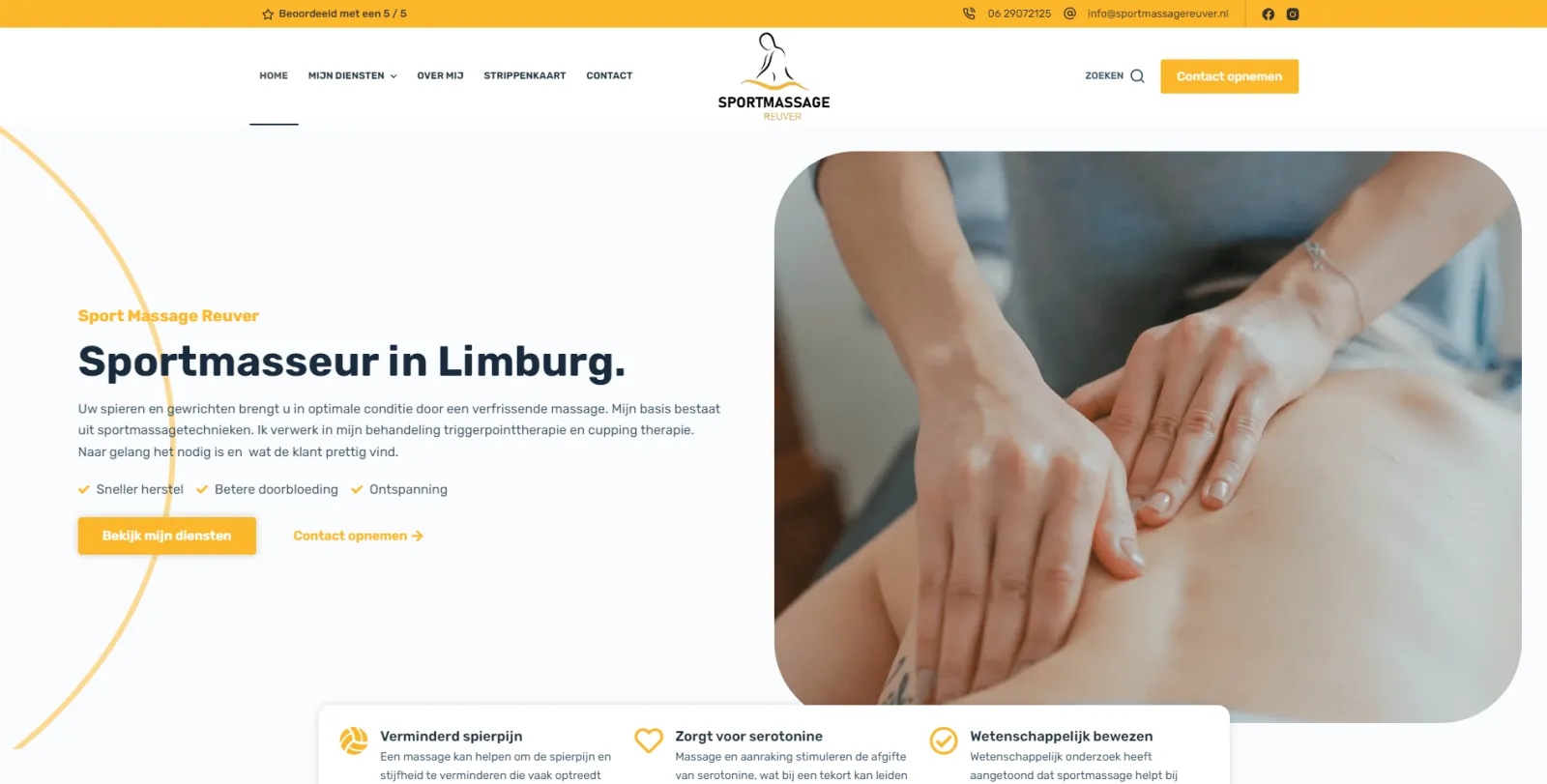 Website voor een massagepraktijk in Reuver, gebouwd door Vimonto