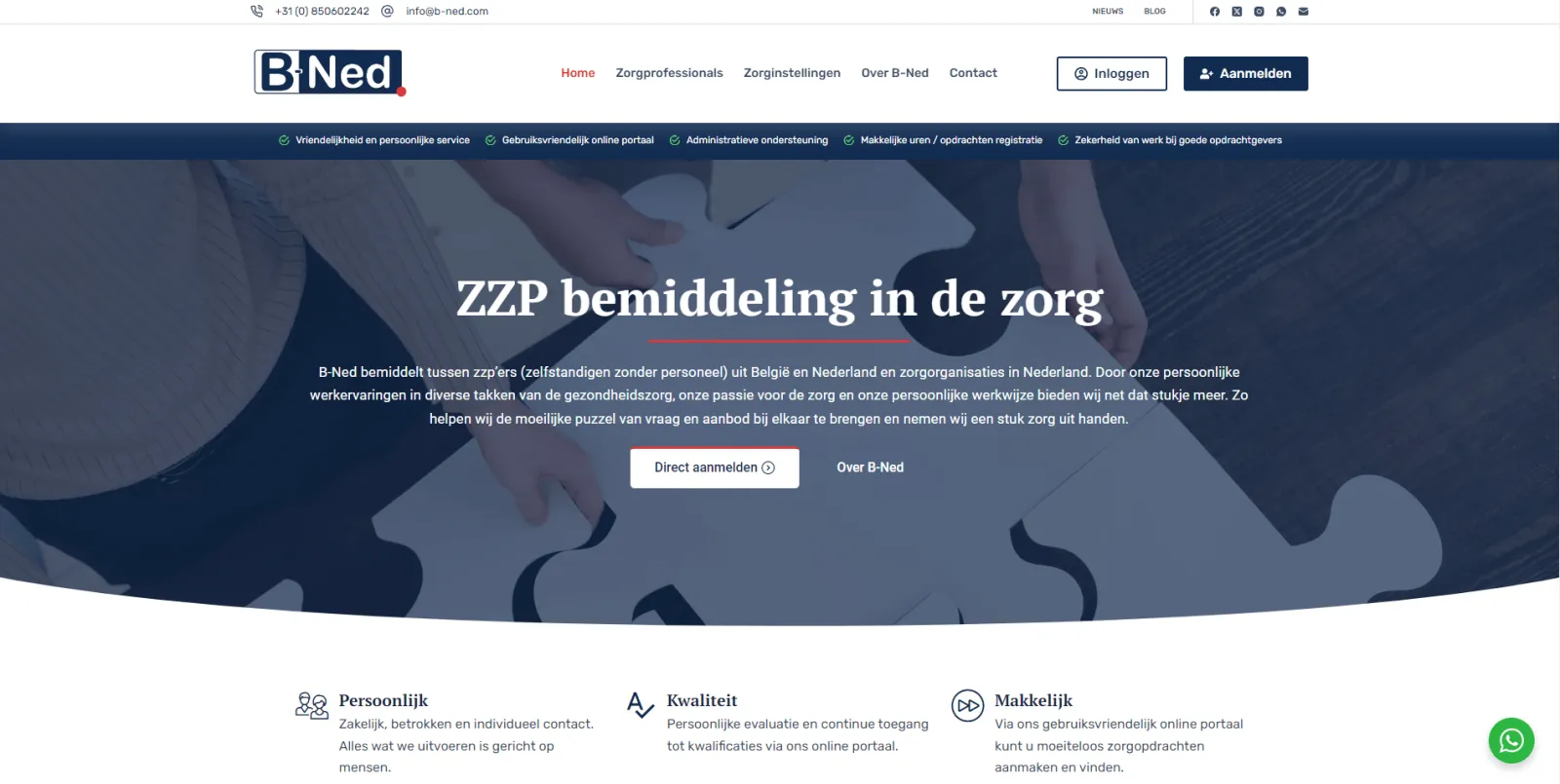 Website voor B-Ned, gebouwd door Vimonto